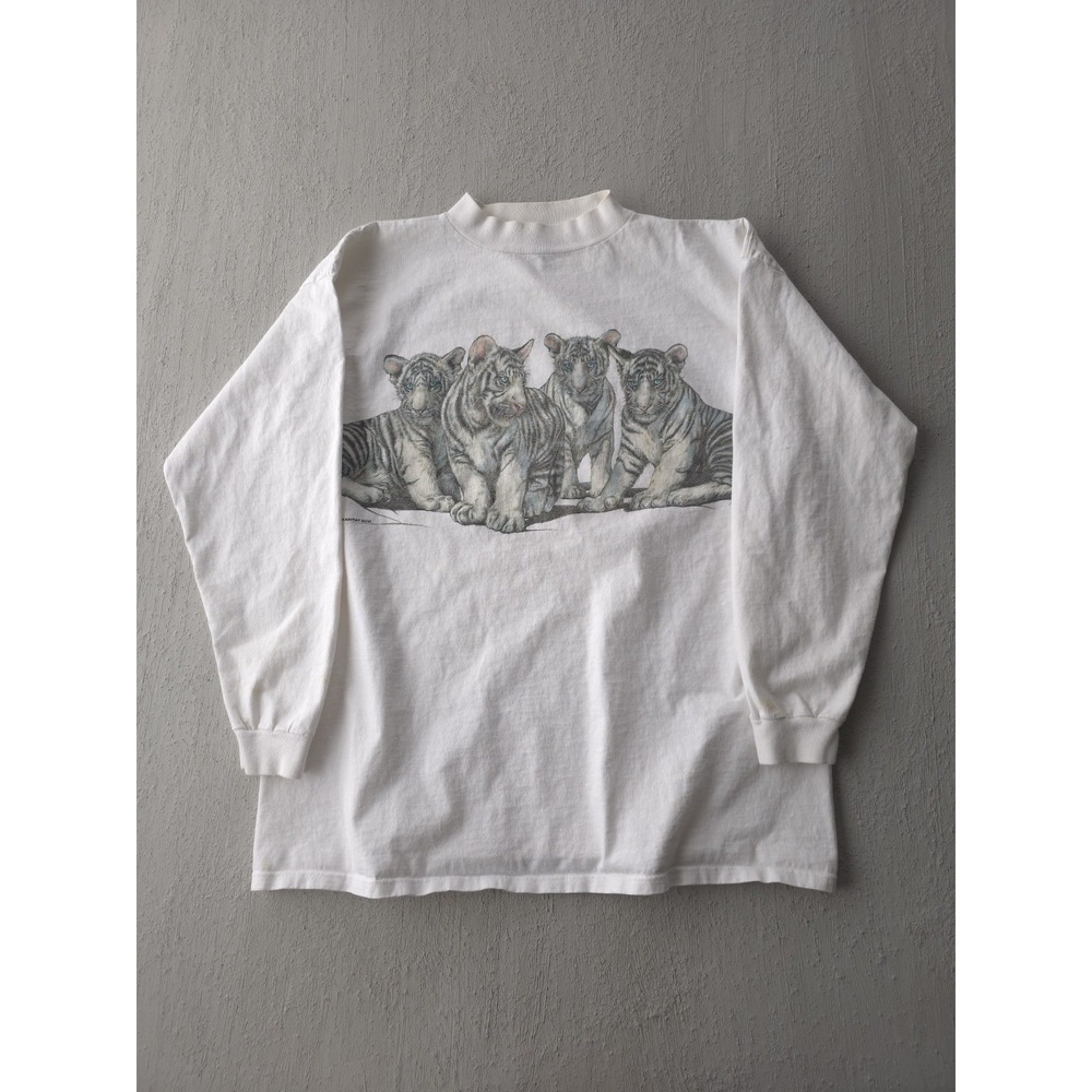 Vintage 90s Miller Gold White Tiger‎ Double-Sided Long Sleeve T-shirt XXL